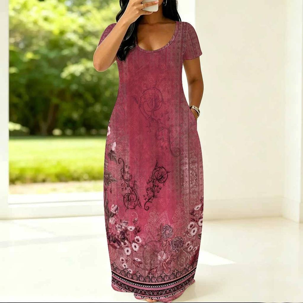 Casual Women Oversized Dress Crew Neck Short Sleeve Clothes Lightweight For Home And Outdoor Daily Use