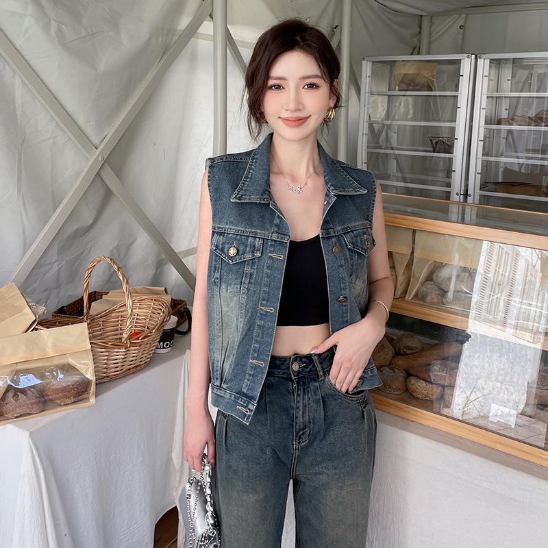 Women's Classic Retro Hong Kong Style Denim Vest - Soft, Versatile, Loose Fit