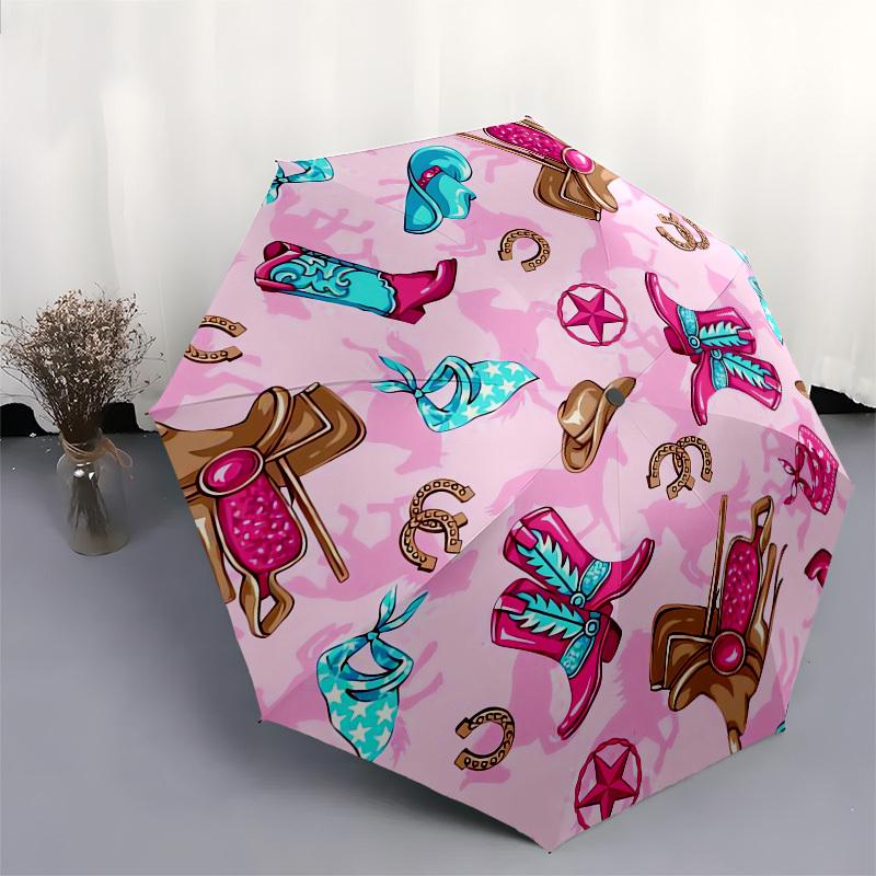 1pc Western Cowboy Theme Pattern Umbrella with Plastic Handle,Suitable for All Seasons UmbrellaPT516