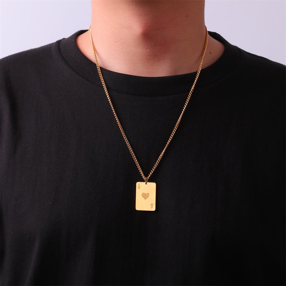 Lucky Ace of Spades Men Necklaces Stainless Steel Playing Punk Styles Card Poker Pendant Necklace Hip-hop Jewelry Gifts