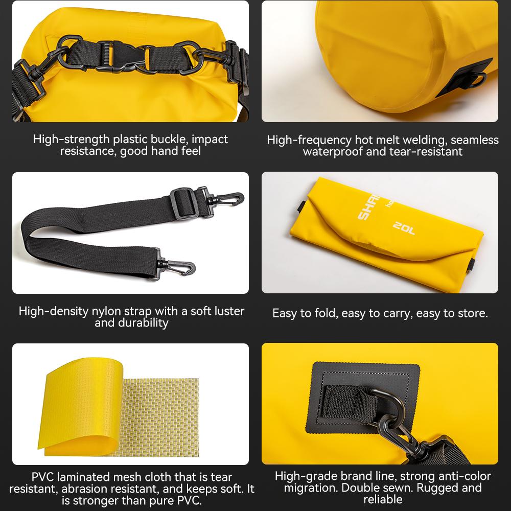 Outdoor PVC Dry Sack Bag Waterproof 10L 20L 30L Motorcycle Bag Shoulder Bag for Diving Swimming Hiking Driving Travel Kits