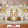 2D 50th Party Backdrop, Champagne Glasses and Gift Boxes Photo Booth Background