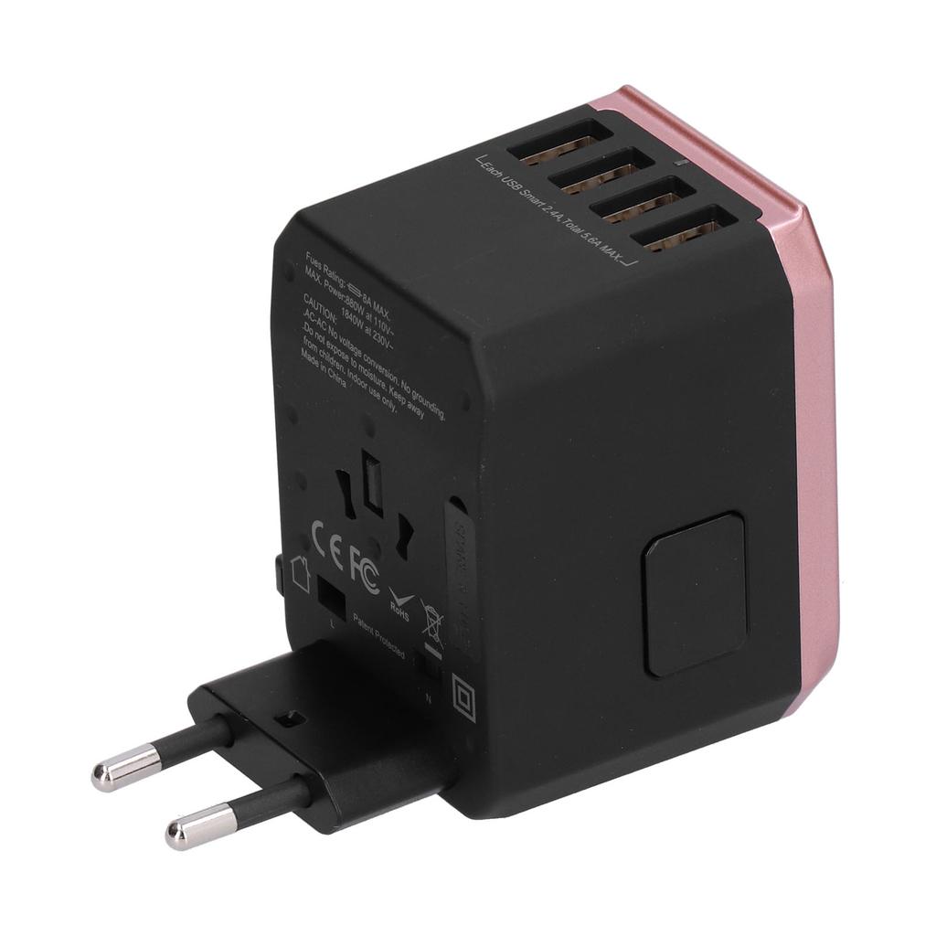 Mezinárodní cestovní adaptér s 4 USB porty a portem TypeC pro CN (Růžový )