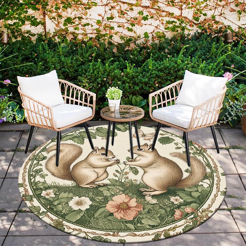 Squirrel pattern round rug,Carpet Rug for Living Room Bedroom  Playroom ,Non-slip Floor Mat,Holiday Gifts and Birthday Gifts.
