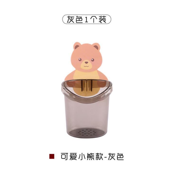 Cartoon Bear Storage Rack Toothbrush Cup Household Children s  Bathroom Suction Cup Wall-mounted Punch-free Storage Rack Gray