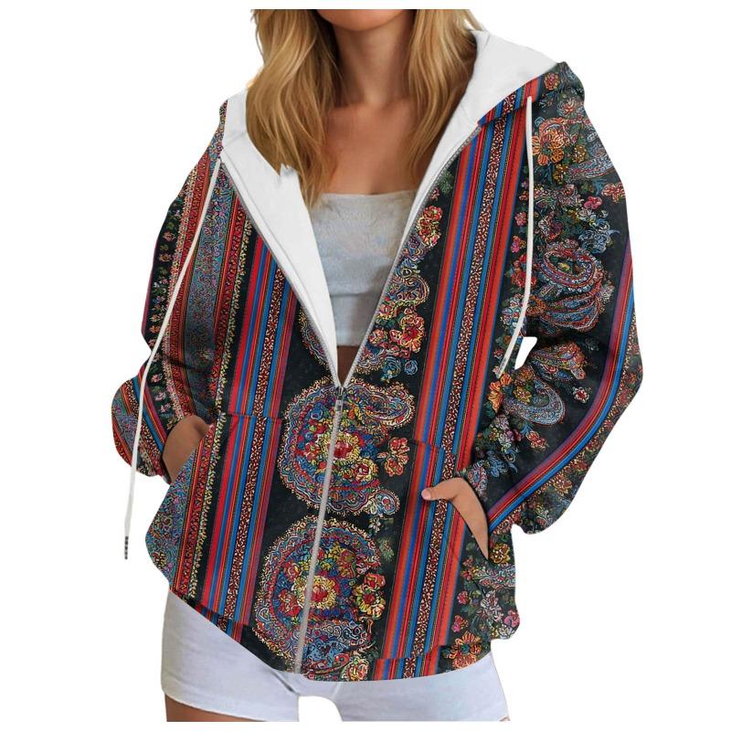 Vintage Printing Oversized Women'S Cardigan Hoodies Jacket Trendy Stylish Hooded Sweatshirt With Pockets Casual Zipper Hoodie