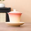 Coarse Pottery Can Be Rotated Hover Cover Bowl Gradual Change Chinese Style Three Talent Tea Bowl, Kung Fu Tea Set Tea Bowl Hover Cover Bowl