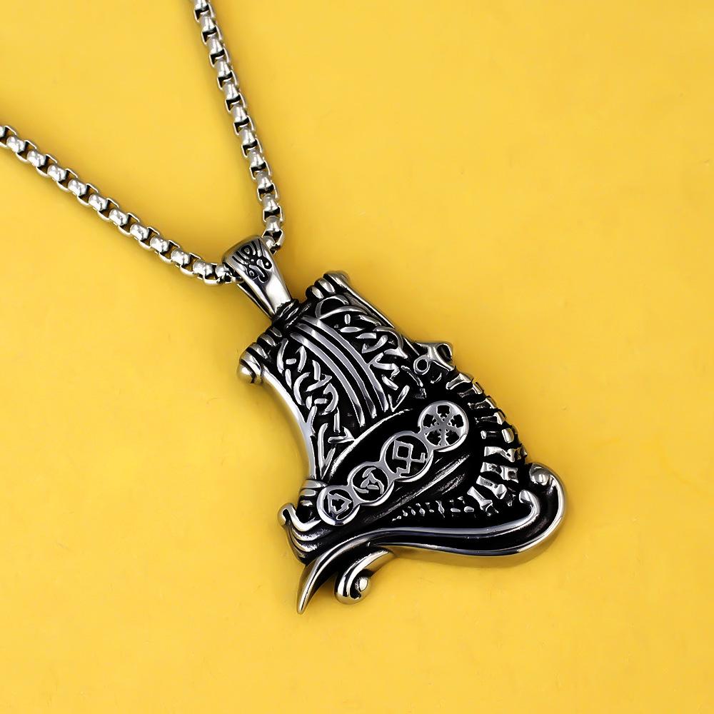 Antique Titanium Steel Viking Cross Necklace For Men Fade Resistant Pendant Jewelry