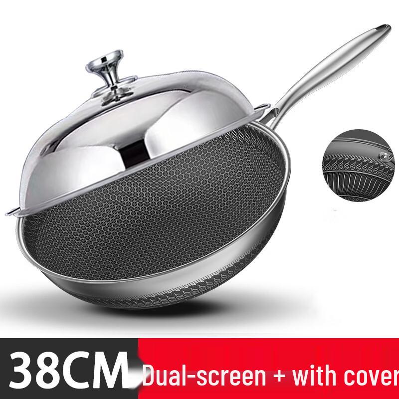 Wutuo 38CM Stainless Steel Non-stick Wok with Lid