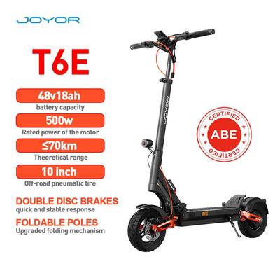 JOYOR T6E ABE 20KM/H Monopattini Elettrici 10'' Pneumatico Off-Road Batteria 48V/18AH Motore 500W Autonomia 70KM Freni a Disco Ammortizzatore a Molla Idraulica E-Scooter