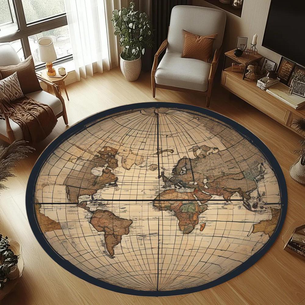 

World Map Round Rug for Office, Office Rug, Educational Mat, Learning Rug, Kids Rug, Kids Room Rug, Printed Rug, Playroom Carpet 60cmx60cm