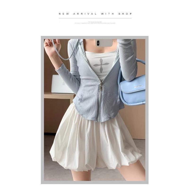Hot Style Elastic Pocket Fluffy Flower Bud Skirt New Summer High Waist Lantern Black and White Pants Short Skirt