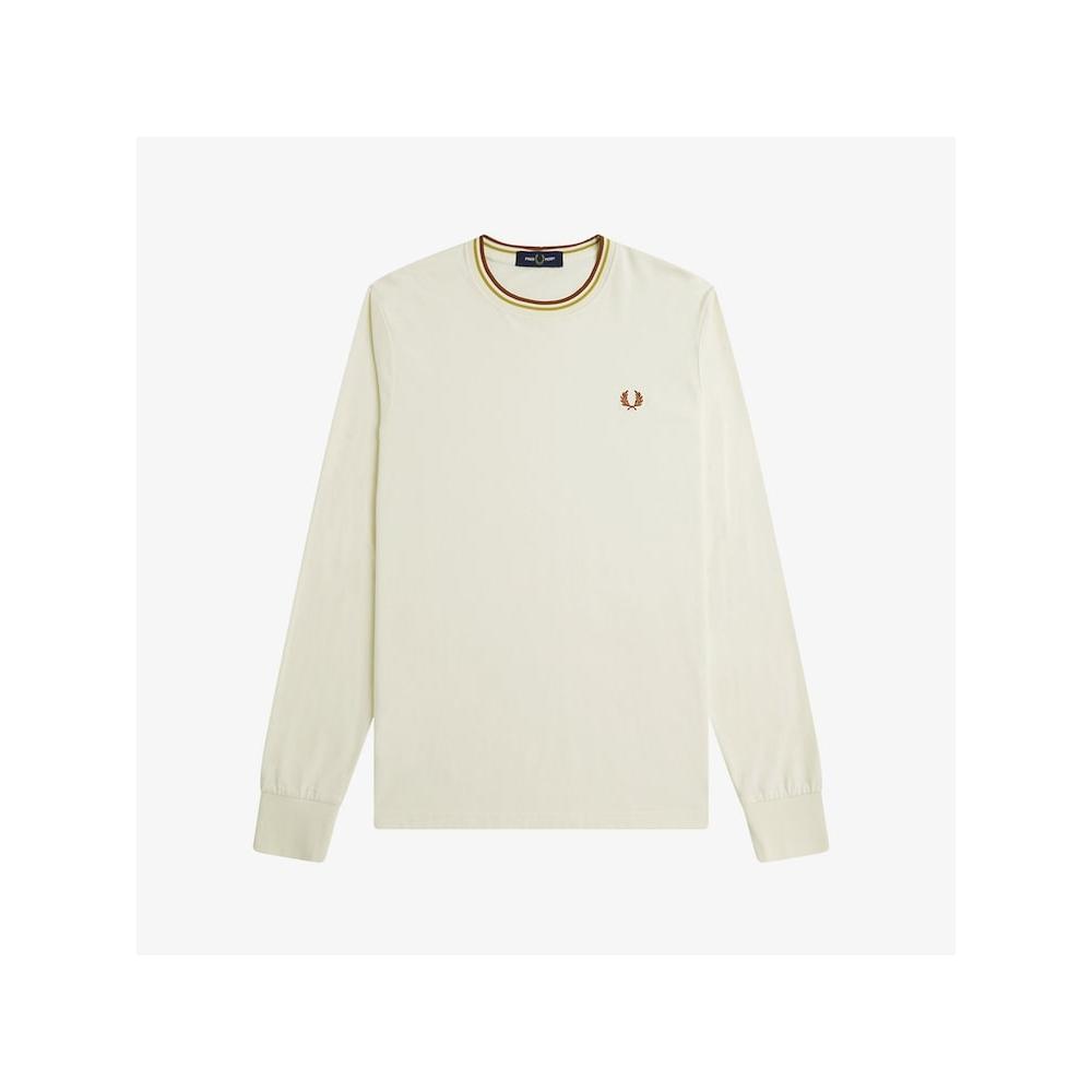 Fred Perry [baseline] Long Sleeve Twin Tip T shirT   Ecru Honeycomb Marmalade Afpm2439602 X01 qzgAfpm2439602 X01