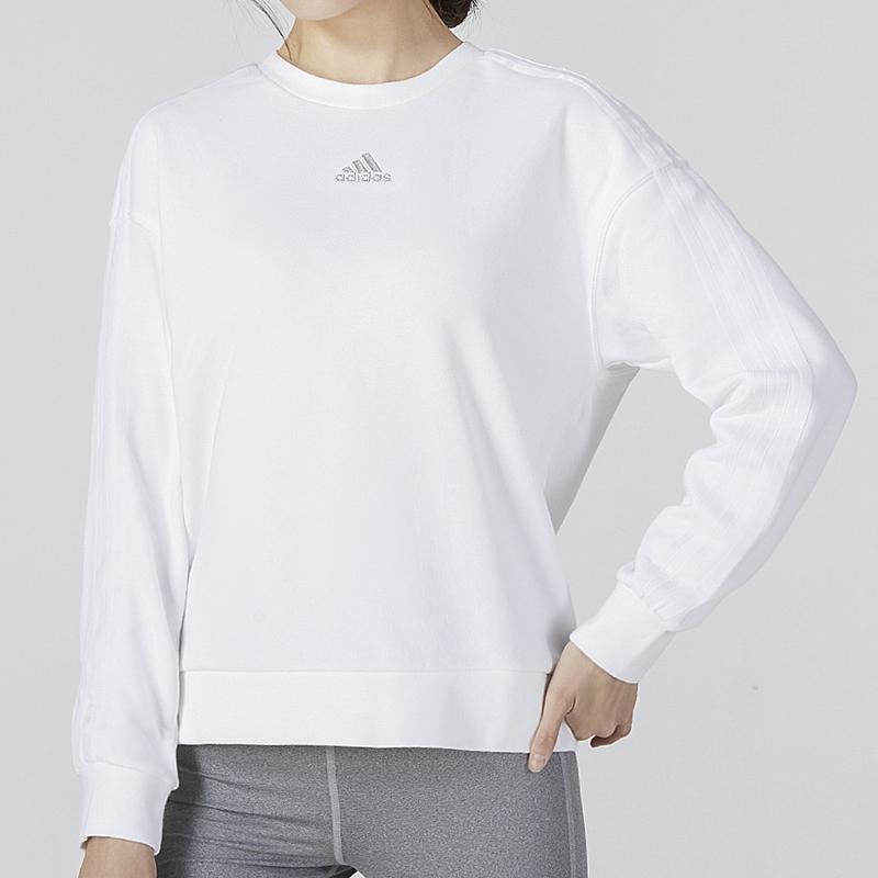 Adidas Mh 3S Sweatshirt Casual Solid Crew Neck Pullover Women Tops White HM7077