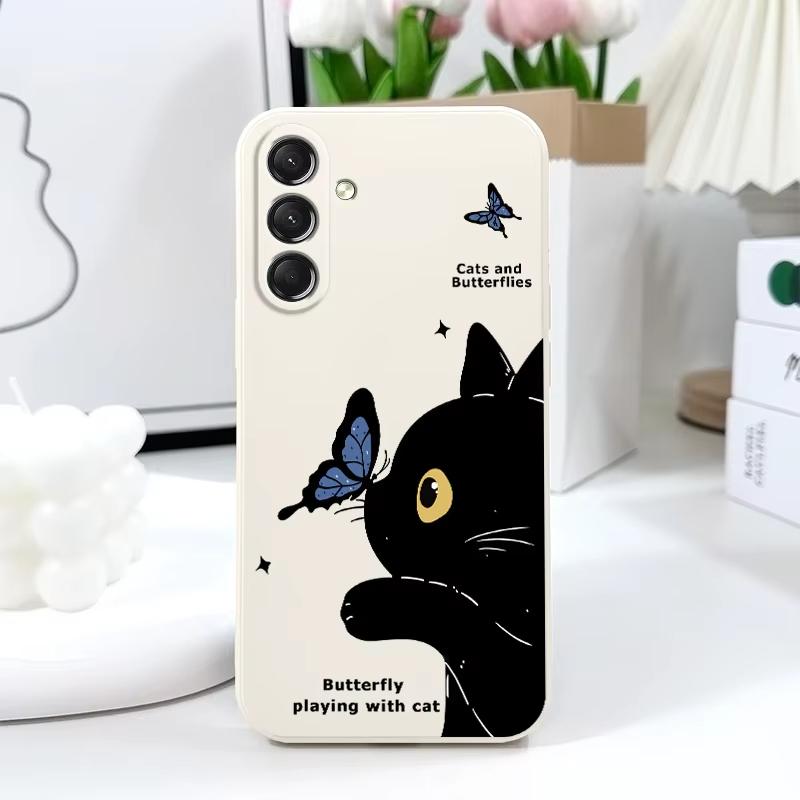 Cat Butterfly Phone Case For Samsung Galaxy S25 S24 S23 S22 S21 S20 Ultra Plus FE S10 Note 20 ultra 10 9 Plus Cover