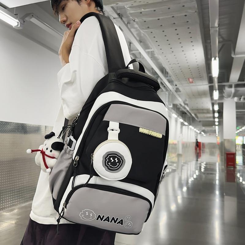 Студенческий школьный рюкзак женский цветной блок рюкзак мужской большой емкости — фото 6