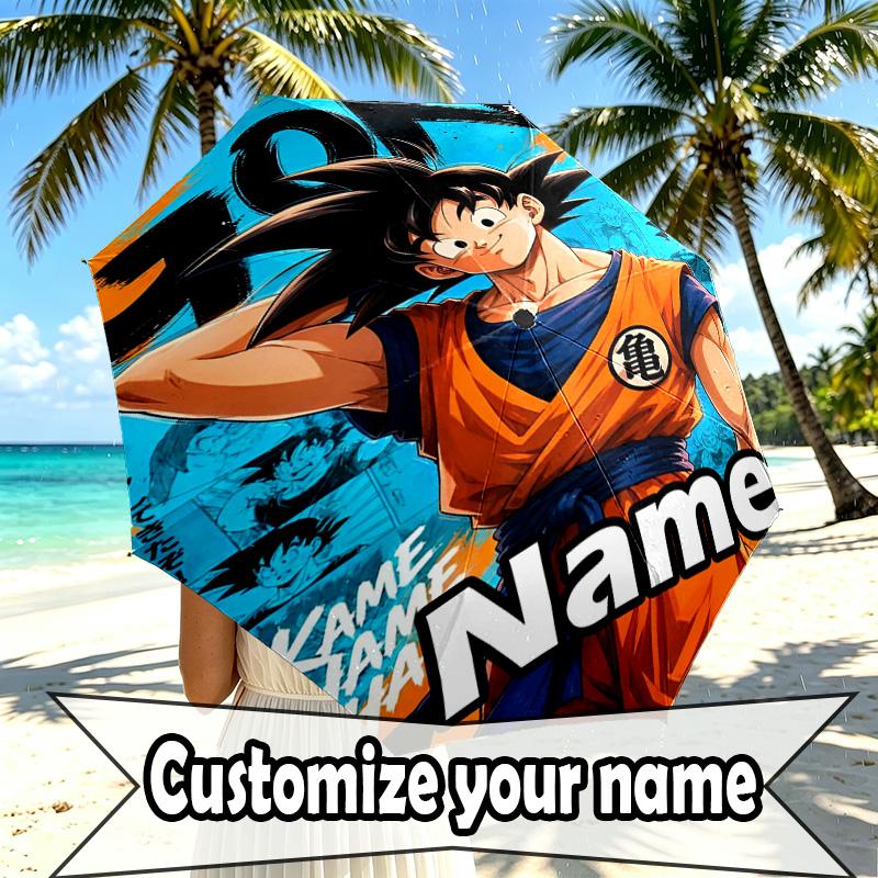 Custom Name Personalized DRAGON BALL Print Umbrella, Auto Open Close, 8‑Rib Sturdy Frame, Commute Camping Hiking Use, Birthday Gift