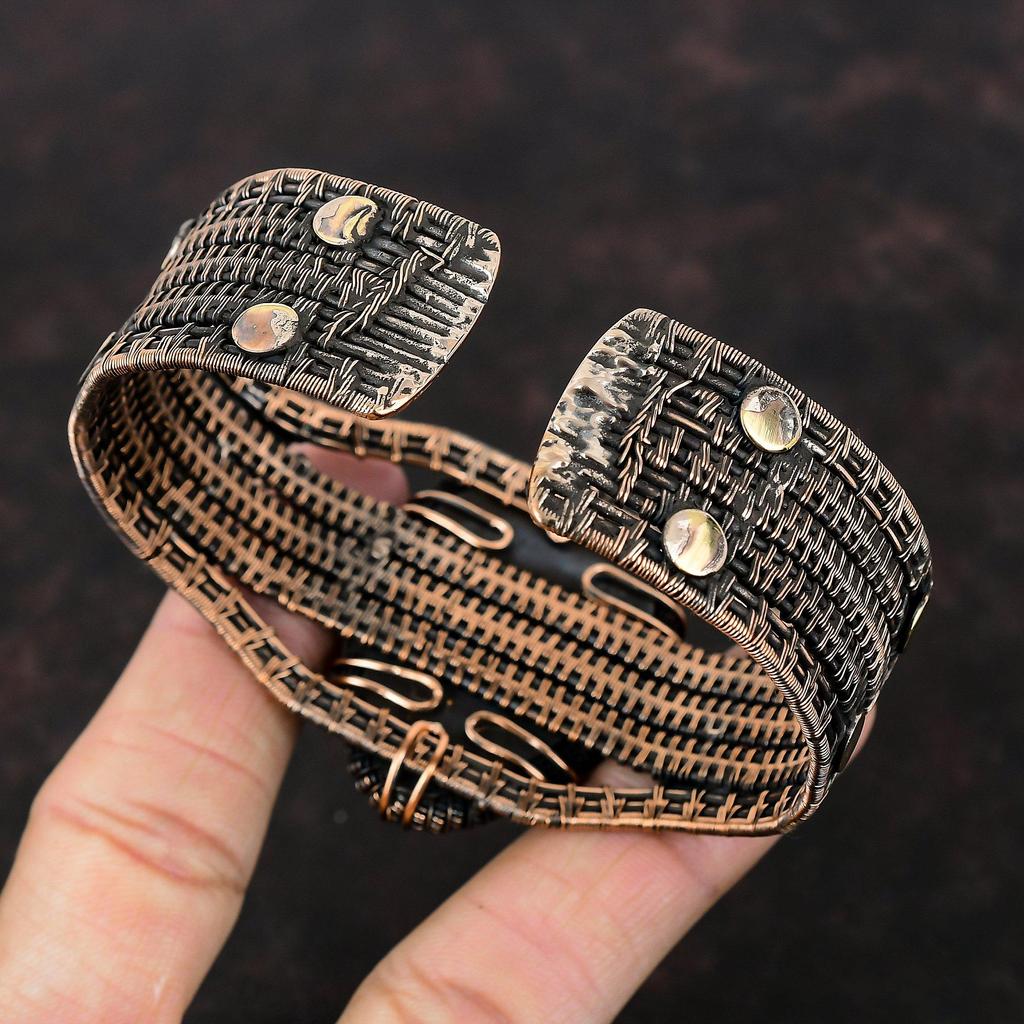 White Carved Bone Face Cuff Bracelet Copper Wire Wrapped Gemstone Bangle Adjustable Cuff Bracelet Moonstone Bangle Handmade Copper Jewelry