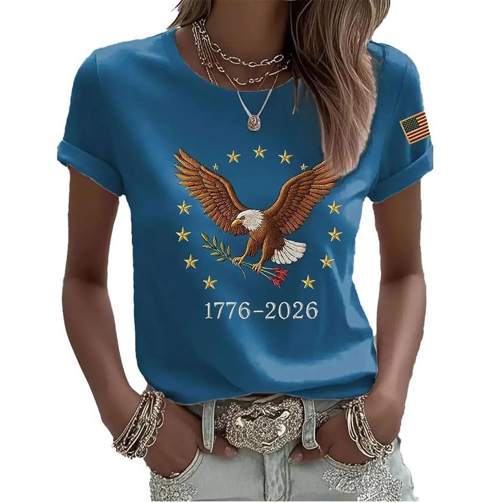 T-shirt à manches courtes et col rond décontracté pour femme avec imprimé