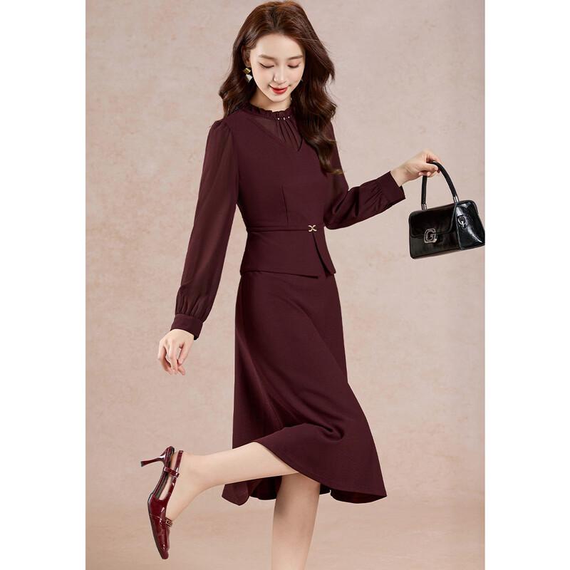 Elegant Spliced Faux Two-Piece Midi Dress