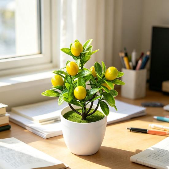 Artificial Lemon Tree Potted Plants Small Fake Yellow Lemons Citrus Tree Faux Fruit Greenery Bonsai Decoration for Indoor Home Office