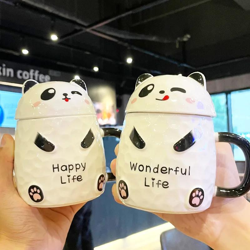 Personalized Gift Cute Panda Ceramic Cup With Lid and Spoon Office Coffee Mug Christmas Cups Mug for Tea Original Breakfast Cups