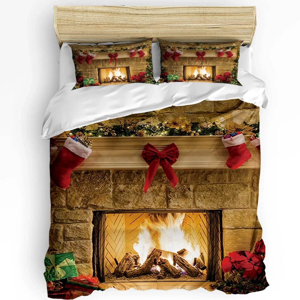 Christmas Tree Snowflake Ice Door Duvet Cover 3pcs Bedding Set Home Textile Quilt Cover Pillowcases Bedroom Bedding Set No Sheet