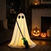 Halloween Ghost Ornament Light-Up Decoration, Spooky Witch Hat with LED Festive Prop Light, Broom Decor for Outdoor Lawn Porch Holiday Party
