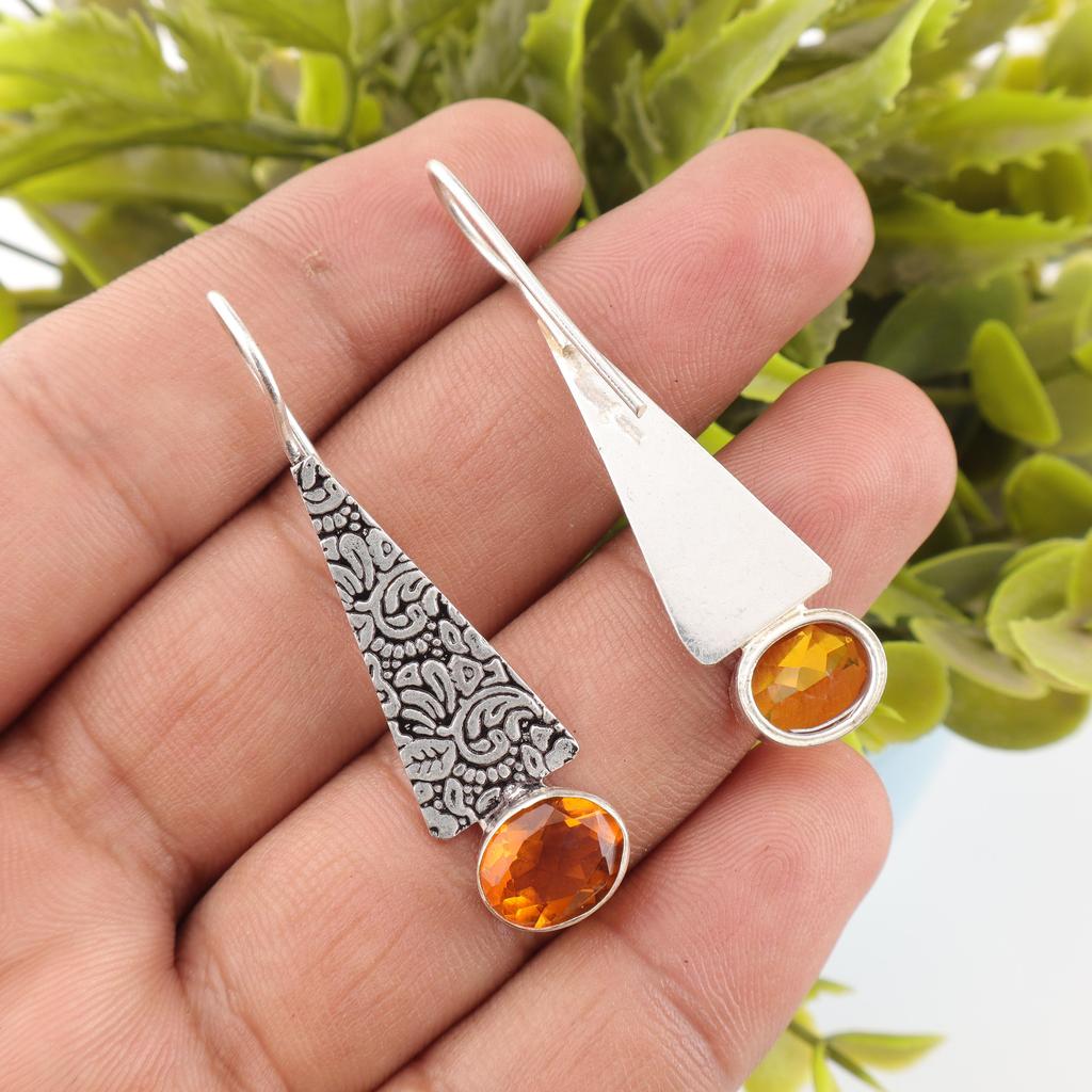 Citrin Ohrringe, 925 Massiv Sterlingsilber Edelsteinschmuck, Handgefertigte Ohrringe, Für Thanksgiving-Geschenk