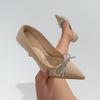 Fashion French High Heels, Women's Rhinestone Bow, Socialite Temperament, Simple Summer Plus Size Single Shoes