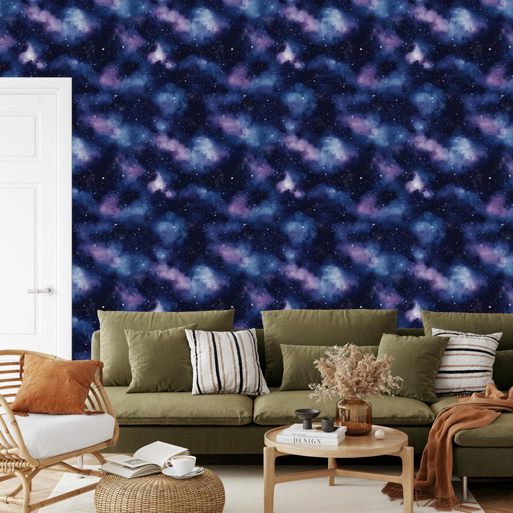 Watercolor Galaxy Wallpaper Navy Blue, Bottom Navy Blue 50x1000
