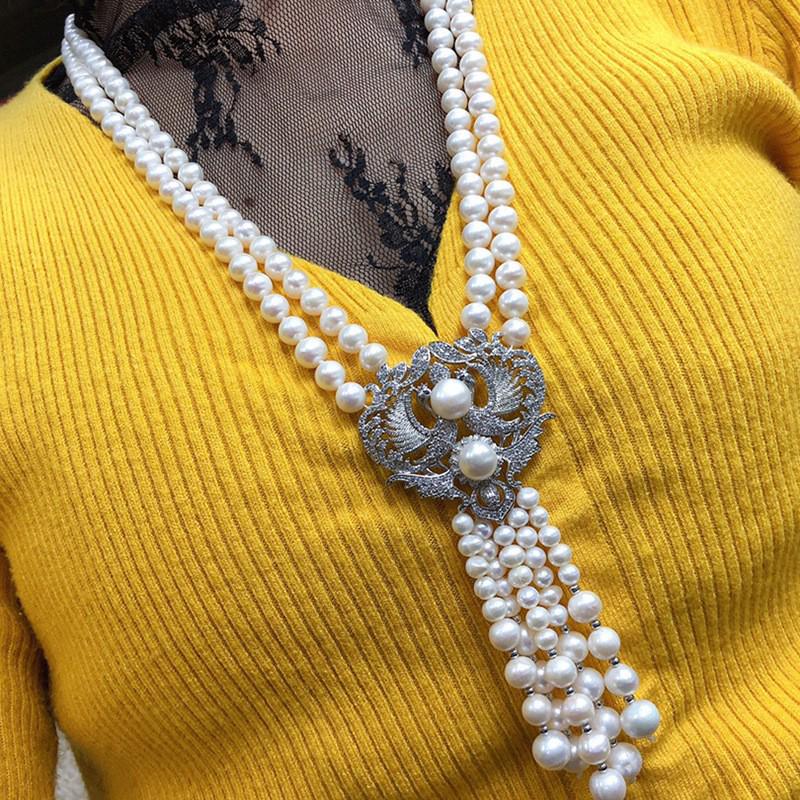 Women s Versatile Multi-layer Fashion Necklace with High-Quality Natural Freshwater Pearls and Tassels 7-8mm