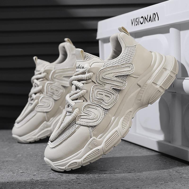 Black dad shoes men's autumn new casual sports shoes low-top thick-soled heightening men's shoes simple solid color