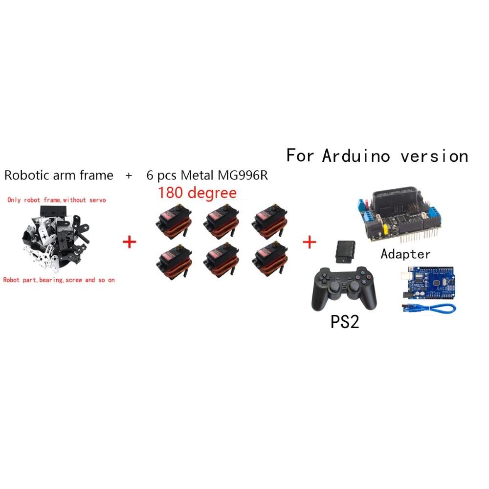 360 Degrees 6 DOF Robot Metal Alloy Mechanical Arm Claw Kit MG996R for Arduino Robotics Kit Educational Ps2 Programmable Toys