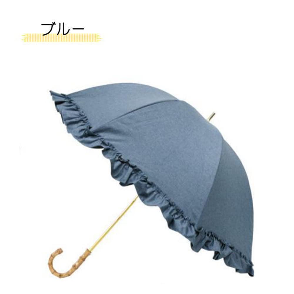 Pinktrick Ruffled Manual Suitable for Rain or UV Deep Short Sliding Full UV Nail Rain Heat Light Pinktrick Denim-Style Parasol, Long, Opening, Shine,