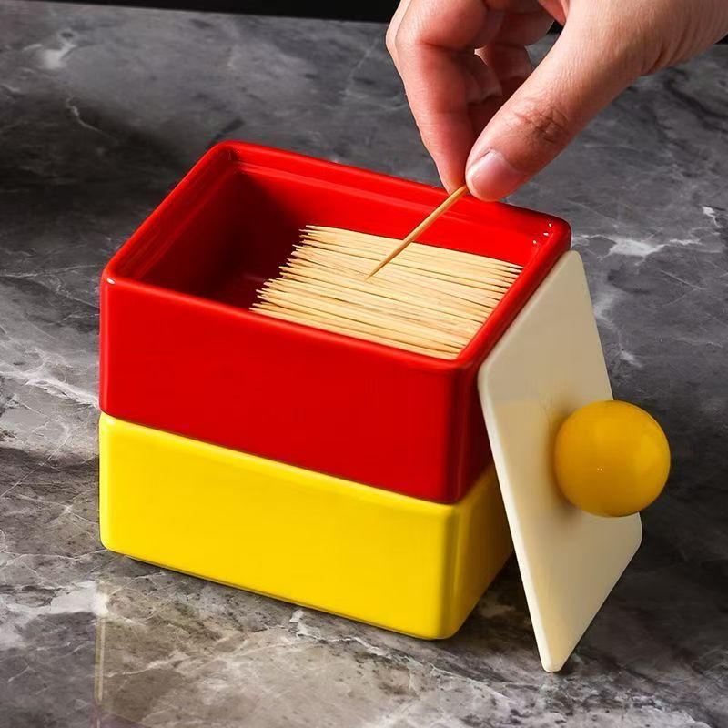 Dopamine Creative Ceramic Open Lid Toothpick Box Exquisite Storage Home Internet Celebrity Ornaments