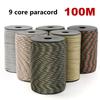 Corda Paracord 9 Fios 550 Padrão Militar 50M/100M 4mm Corda de Paraquedas para Exterior Tira de Lanyard para Tenda de Guarda-chuva de Sobrevivência Varal