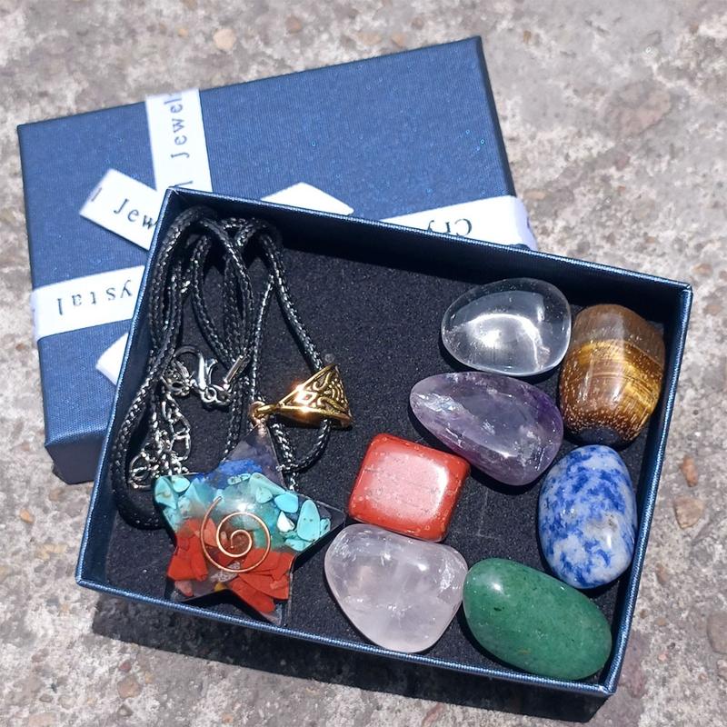 Crystals Healing Stones Set Spiritual Crystal Necklace Natural Energy Reiki Crystal Spiritual Gemstones Pendant Jewelry