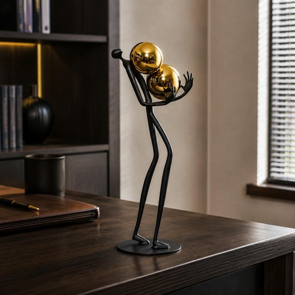 Abstract Human Figure Sculpture Reflective Display Piece Minimalist for Entryway