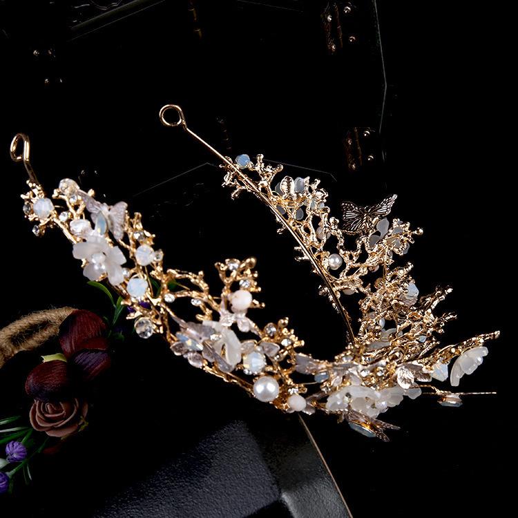 Europäische und amerikanische elegante Brautkrone Damen Königinnenkrone handgefertigt Diamant Kristall Strass Hochzeit Goldene Krone Stirnband