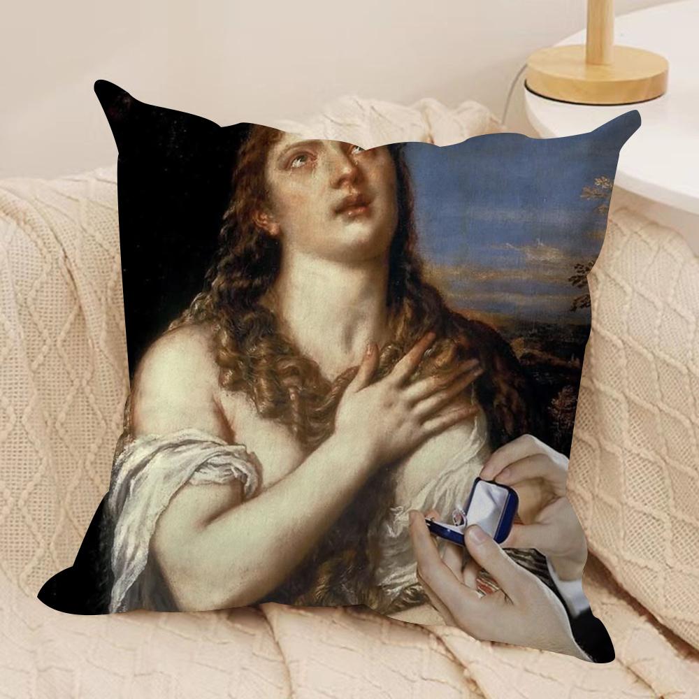 Classical European Fun Figures Cushion Cover Silky Short Plush Double-Sided Printed Pillow Case For Sofa All Seasons Home Decor