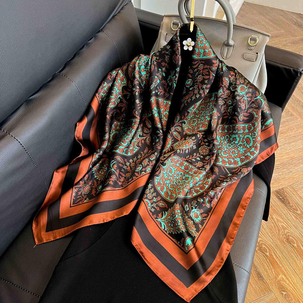 Square scarf 91CM large square scarf imitation silk satin scarf temperament women's shawl scarf headscarf windproof silk scarf thin