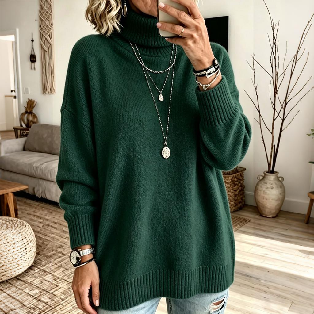 Women's Color Mock Neck Pullover Sweater Casual Knit Top for Everyday Wear