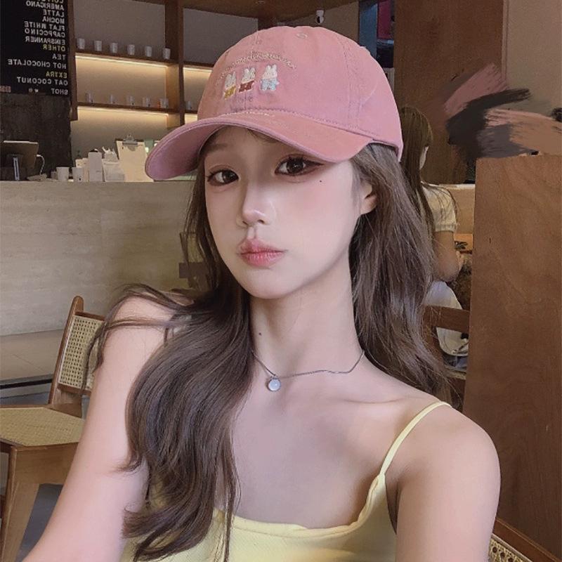 Cute Cartoon Rabbit Embroidered Baseball Cap Women Show Face Small Shade Sweet Cap