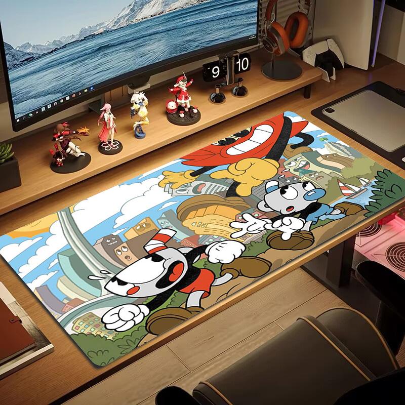 Tapis de souris couleur jeu Cuphead Grand coussin de table de jeu Antidérapant Ordinateur portable Tablette Grande souris XXL Tapis Mini PC Tapis de jeu Avec bordure verrouillée