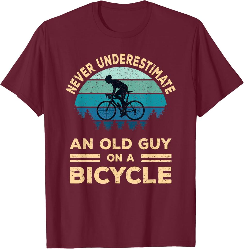 Never Underestimate an Old Guy On A Bicycle Cycling Bike Men TShirt Graphic Tee Breathable Short Sleeve TShirt for Men