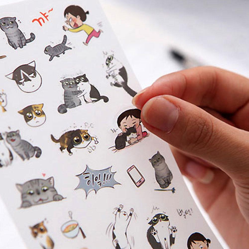Buy 6PCS Cute Mini Cat Pvc Transparent Sticker Decoration Diary ...