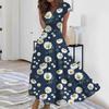 Women's Casual Maxi Dress Long Chiffon Swing Dress Solid Color V-neck Ruffled Short Sleeve Mature Outdoor Daily Date Dress