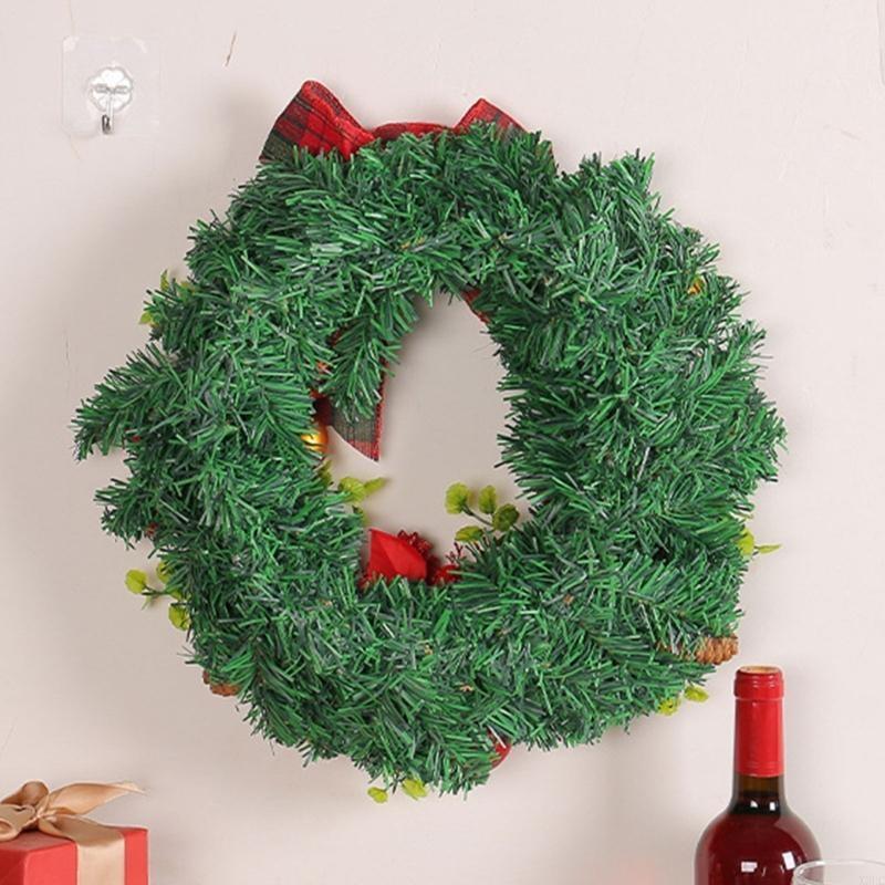 16Inch Christmas Wreath for Front Door Window Wall Door Decorations Flower Bowknot Red Berries Ornament Hanging Garlands X3UC