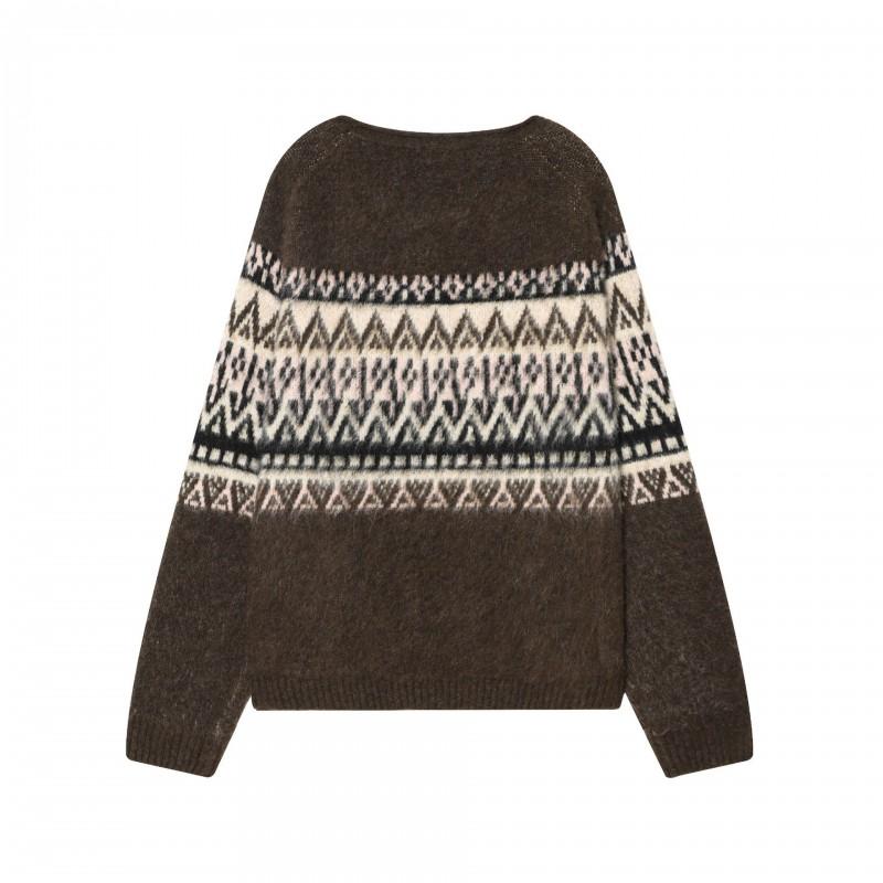 Vintage Style Casual Knit Sweater Long Sleeve Crewneck Jacquard Loose Fit Streetwear Men Women